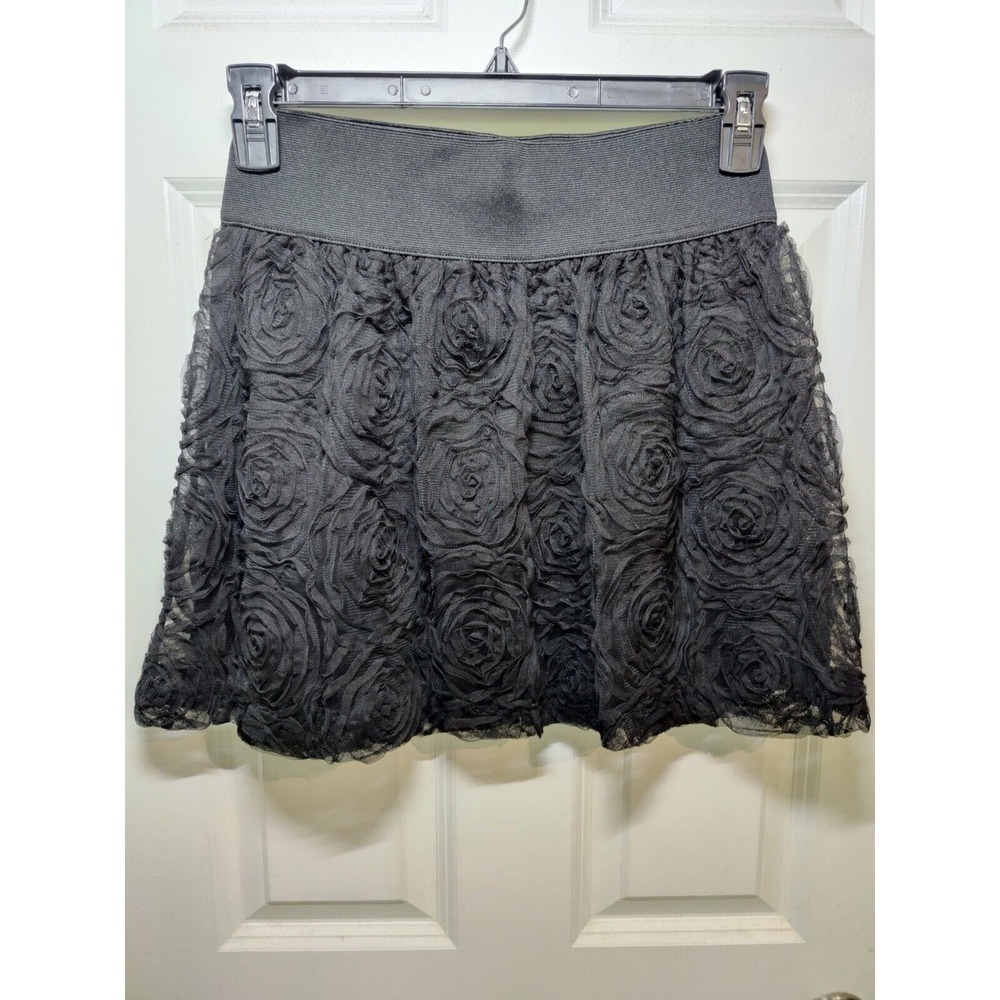 Stooshy Black Short‎ Mini Rosette Whimsigoth Pull-on Elastic Waist Skirt S
